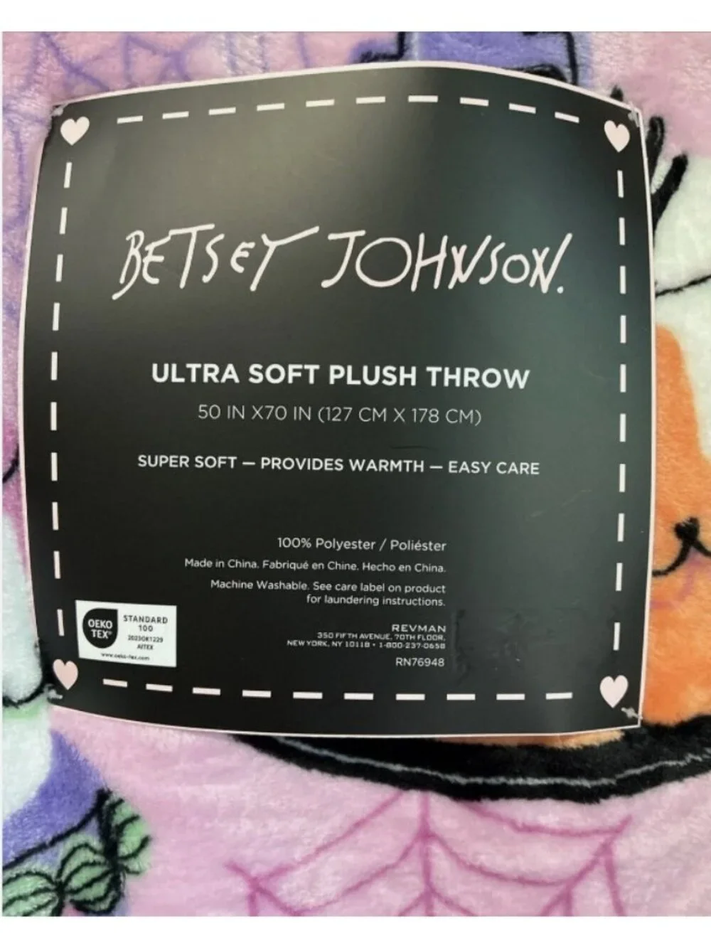 Betsey Johnson Halloween Plush Throw Blanket 50x70 Pink Skull Ghost Pumpkin Cake